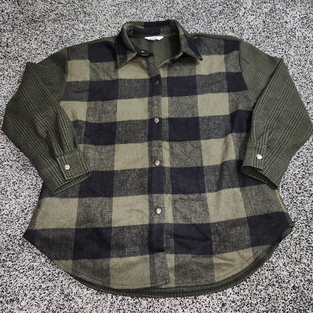 Seve Madden Sophia Shacket /Jacket, pockets Green/ Sage/ Black Plaid Women' Sz L - Picture 2 of 8